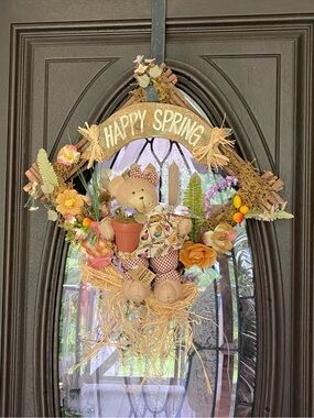 Happy Spring Bear Wreath - Floral Easter Door Decor